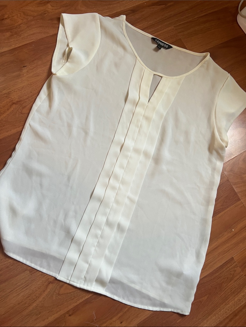 Express Cream Pleated Front Short Sleeve Blouse